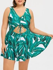 15# BNWT Sexy Plus Size Summer Dresses Ladder Cutout Tropical Swimdress - 5XL 