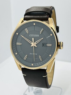 Citizen Men's Eco-Drive Gold/Black Leather Gray Dial 42mm Watch