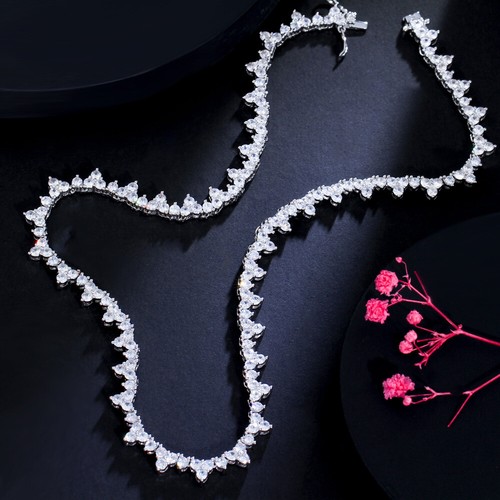 Collar Blanco Cúbico Triángulo de Circonio Eslabón de Cadena Eslabón Córdoba Cóctel Fiesta Joyería - Imagen 7 de 10