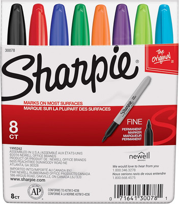 30078 Permanent Markers, Fine Point, Classic Colors, 8 Count (Assorted)