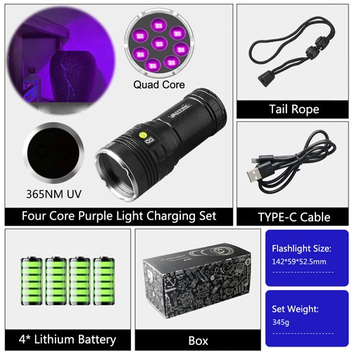 160W 365nm UV Light Blacklight LED Flashlight USB Rechargeable Inspection Torch - Picture 18 of 18