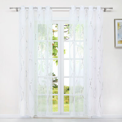 Gardinen Stores mit Ösen Vorhang Welle Streifen Voile Fensterschals Schlafzimmer