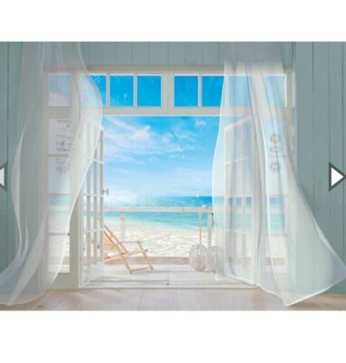 Komar Photomural Wallpaper Malibu Seaside Beach Scene Ocean 12' x 8' NEW