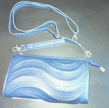 LADIES NAVY CLUTCH BAG SMALL WITH CROSS OVER STRAP 9 X 5 X 1" FAUX LEATHER