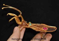 3.8'' bronze gilt inlay gem Feng Shui animal praying mantis Exorcism statue