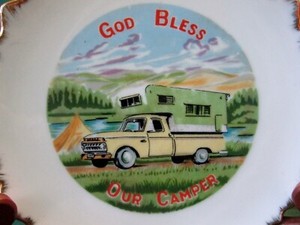 Vintage Camping Art Wall Plate with Ford Pickup Truck for Camper