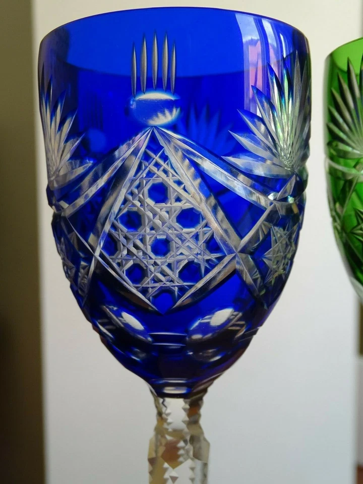 2 ANCIENS GRANDS VERRES A VIN DE COULEUR ROEMER PIERRERIES ht 21,5 cm bleu vert - Photo 4/4