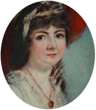 19th Century Miniature Drawing Painting Portrait of Miss Chambers