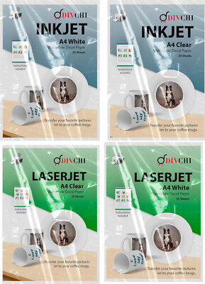 Aufkleberpapier A4 Format Wasserschiebe Tintenstrahl und Laserdrucker Decals Bogen