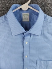 Brooks Brothers 16.5 32 Milano Fit Non Iron Stretch Blue Check Button Up Shirt