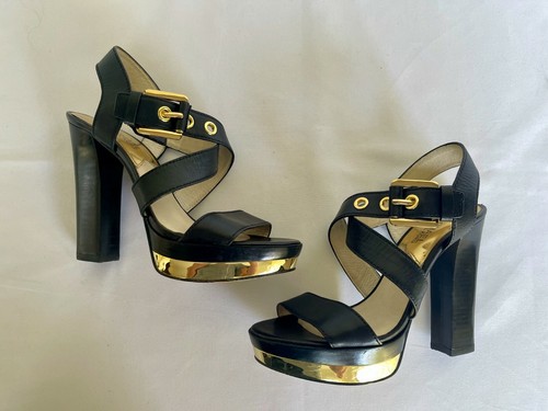 BLACK LEATHER PLATFORM SANDAL SHOES 