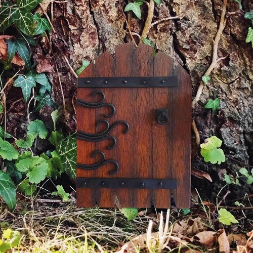 2PCS Vintage Wood Miniature Garden Fairy Door Outdoor Tree Decor - Picture 2 of 12
