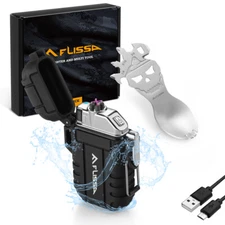 Flissa Waterproof Lighter, Outdoors Windproof Flameless Dual Arc Lighters