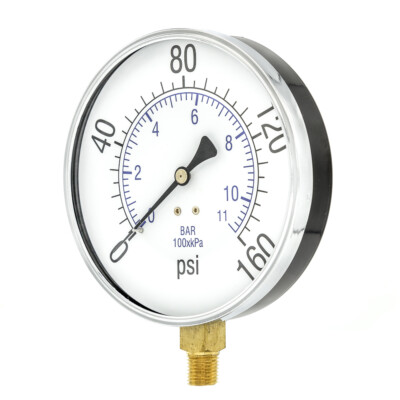 Dry Lower Mount Pressure Gauge with 4.5'' Dial, 0-160 PSI, 1/4'' Male NPT