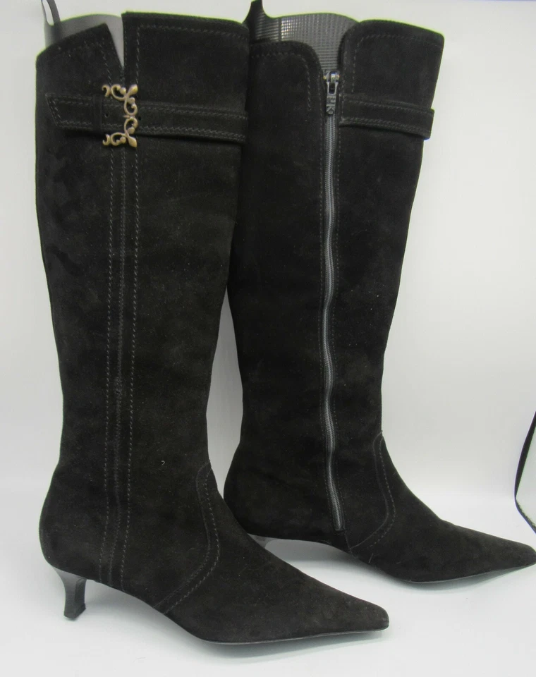 Peter Kaiser Negro Gamuza Cremallera Bota Tacón Bajo Hebilla Decorativa Talla 9.5 Foto 3 de 4