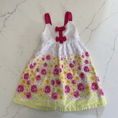 Penelope Mack Girls Dress 24 Months Pink Yellow Floral Summer Spring Bows