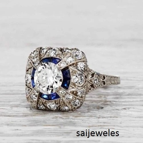 2.60CT Round Lab-Created Diamond Vintage Art Deco Antique Ring 14K White Gold FN - Picture 3 of 7