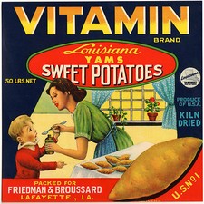  Original VITAMIN 1950's Healthy Mother Baby Louisiana Yam Label NOT A COPY 
