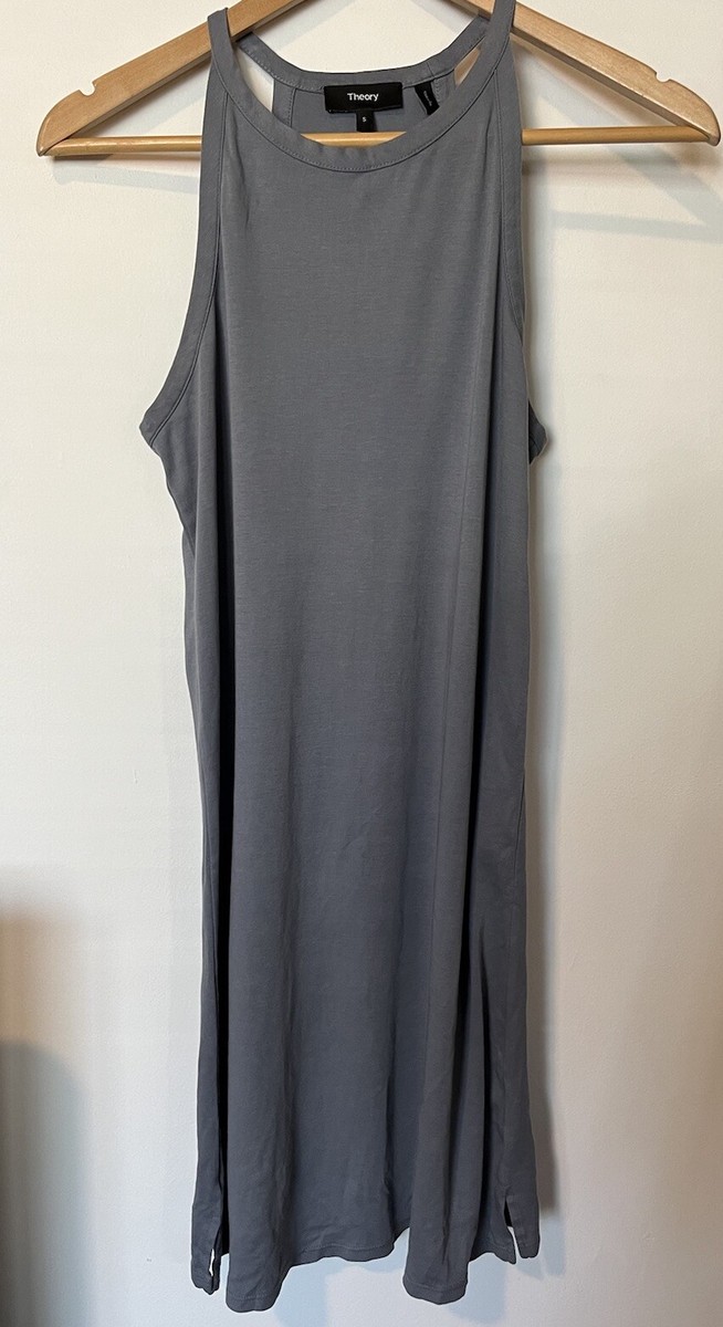 slim fit dress slacks Evalina Hardware Detail Open-Back Halterneck Micro Mini Dress in Sky Grey