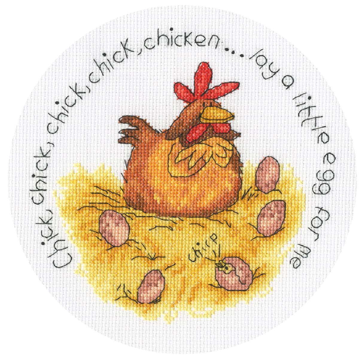 Bothy Threads counted cross stitch kit ""Lay a little Egg"", XMS38, Diam. 17,5cm,