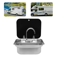 RV Sink Unit Caravan Camper Kitchen Hand Wash Basin w/ Faucet Stainless Steel