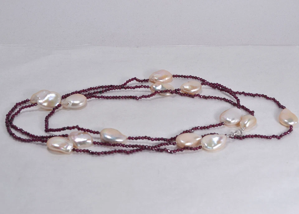 COLLANA PERLE BAROCCHE MULTICOLORE E GRANATO CHIUSURA ARGENTO 925 AGLN 0270 - Immagine 2 di 3