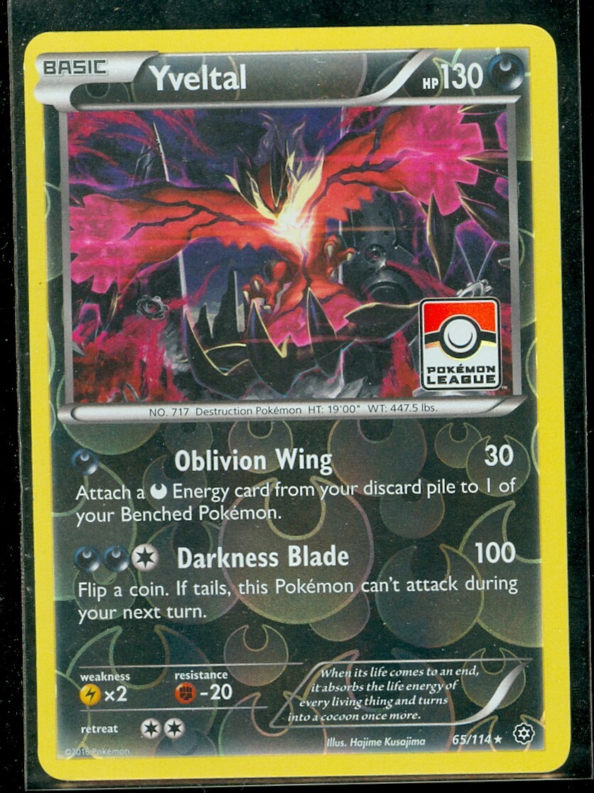 Pokemon YVELTAL 65/114 - XY Steam Siege - RARE Rev Holo LEAGUE PROMO - MINT