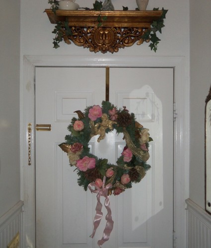 2- Pink Rose Flower w/ Angel & Pinecone Christmas Door Wreath Shaby Chic 18" Set - Picture 9 of 11