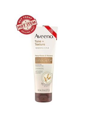 NEW! Aveeno Tone + Texture Renewing Bath and Body Scrub, Fragrance Free, 8 fl oz