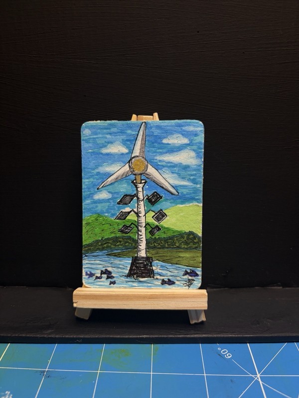 ACEO Original, Landscape Solarpunk, Watercolor by artists Jadysbel