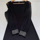 Nicole Miller NWT Classic Black Formal Dress Sheer Sleeves Sparkle Cuff Sz M