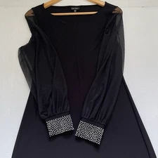 Nicole Miller NWT Classic Black Formal Dress Sheer Sleeves Sparkle Cuff Sz M