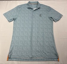 Johnnie O Mens Medium Blue White AOP Floral Stretch Polo SS UPF 50 - Logo