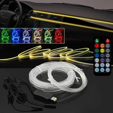 LED Neon Light Trim Glow Optic Fiber Strip Car Interior Ambient Lighting Kit