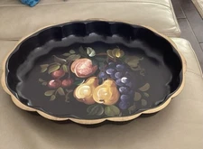 Vintage Nashco Toleware Hand Painted Oval Tray Pre Owned Excellent Condition