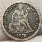 1876 CC Seated Liberty Dime 10c Type 1 Silver Carson City Choice Fine VF  R-C6Bh