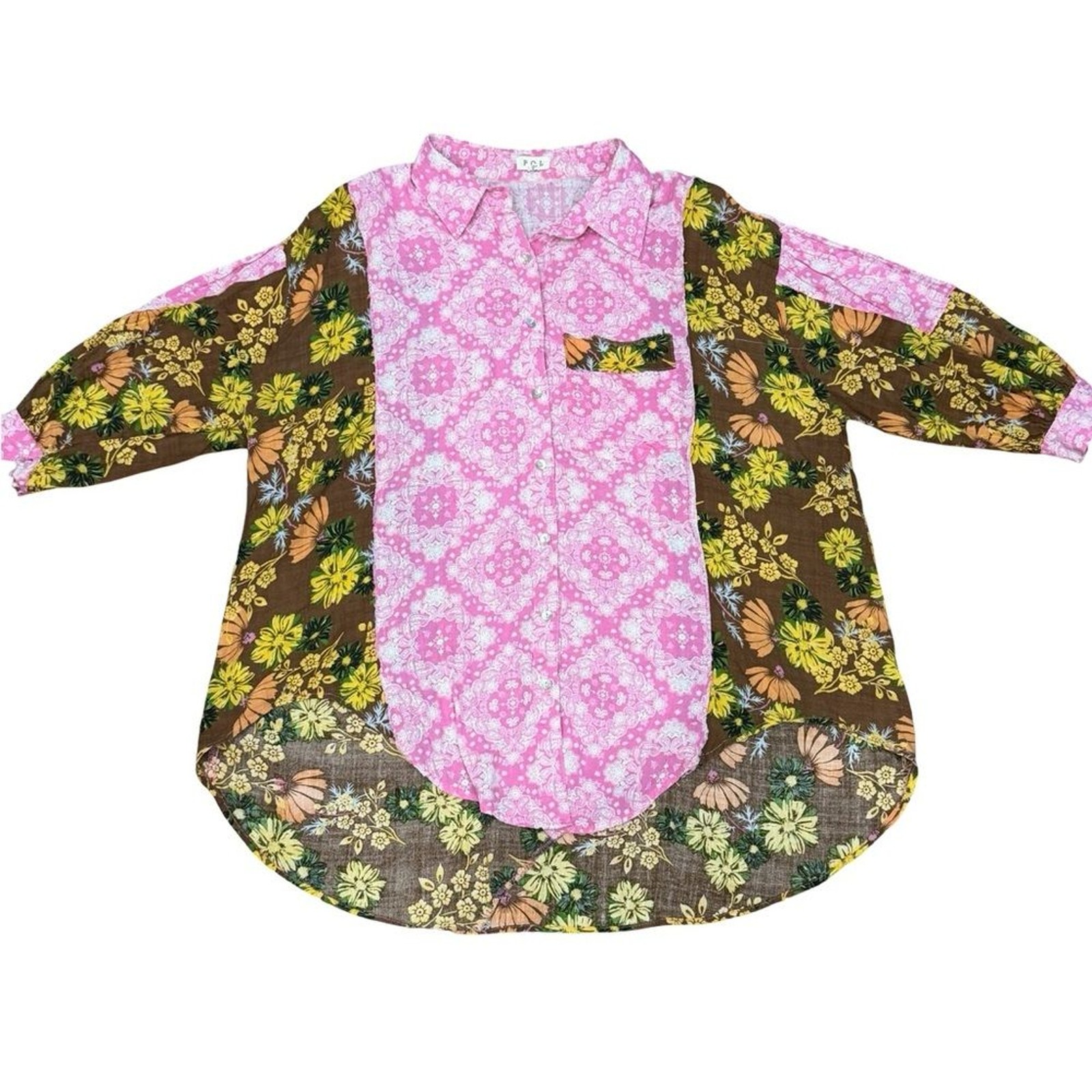 POL Patchwork Floral Button-Down Shirt – Women’s … - image 2