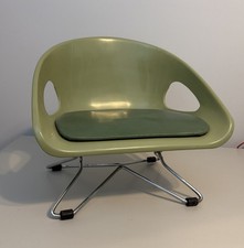 Vintage MCM Cosco Child Booster Seat Avocado Green with Adjustable Chrome Legs