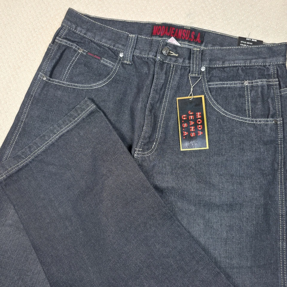 NWT Vintage MODA Jeans USA Baggy Fit Mens 38x34 Dark Wash Hip Hop Skater Y2K - Image 4 of 4