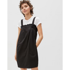 Everlane Womens The Paperbag Dress Small Black Cotton Twill Pockets NWT