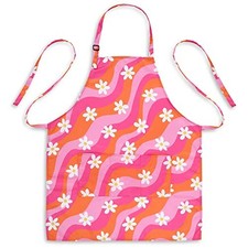 Groovy Pink Apron for Women with Pockets Retro Apron 70s Floral Smock