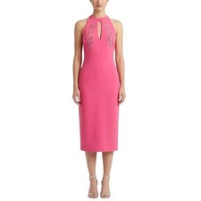 Aidan Mattox Women's Cocktail Dress Size 6 Pink Beaded Cut Out Midi Sheath