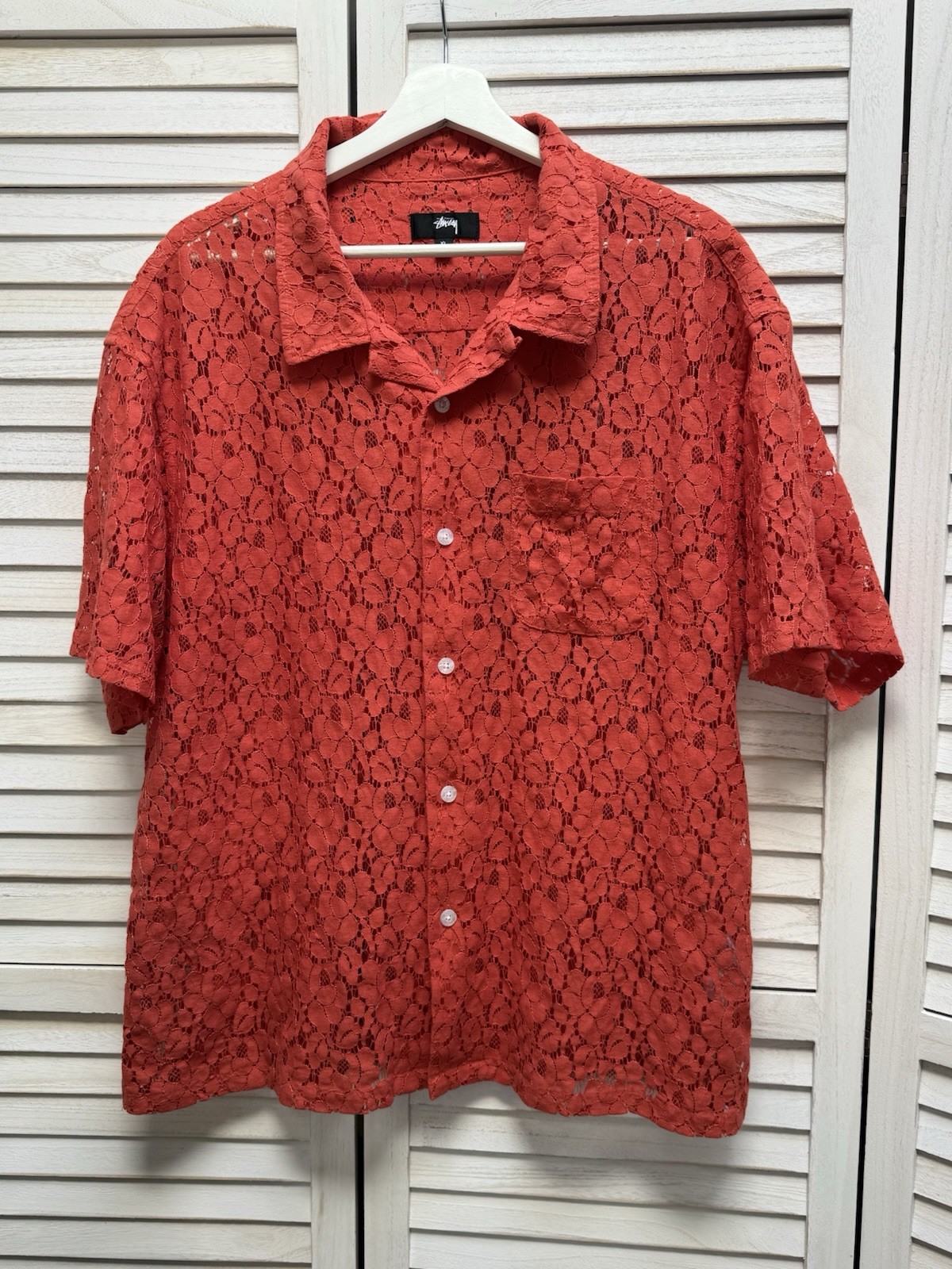 Men’s Casual Stussy Floral Pattern Y2K Shirt Orange thumbnail 4