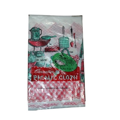 Vintage Carnation Plastic Picnic Table Cloth 54 x 72 BBQ MCM Picnic NOS