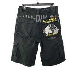 Vintage JNCO 90s Y2K Black Cargo Shorts 29" Waist Youth Size 16 LA UNIT 25th DIV