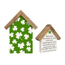St Patricks Day Decorations for Home, Set of 2 Wooden Irish Blessing Shamrocks S