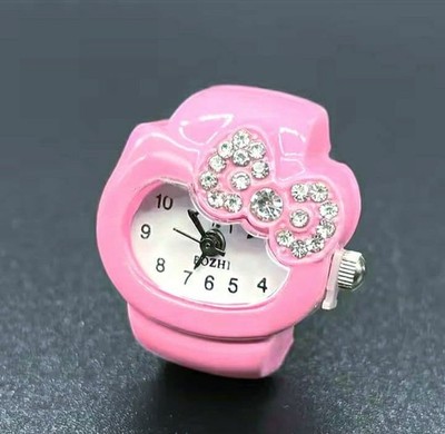 Hello Kitty Finger Watch Adjustable Steel Strap Pink Glass Face  JAPAN