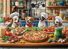 Funny Dog Pizza Jigsaw Puzzle, 1000 Piece Puzzle for Adults, Food Kitchen Puzzle