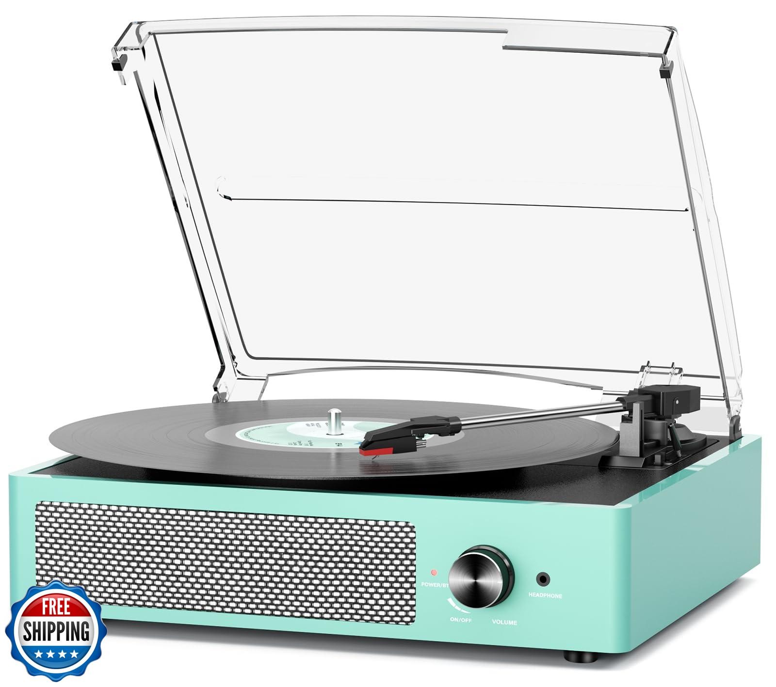 Vintage Belt-Drive Record Player with Built-In Speakers for Vinyl LPs