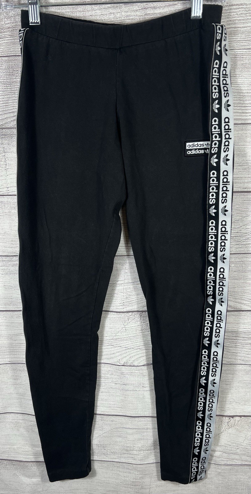 Adidas Originals Women’s Black Leggings Size M Trefoil Logo Tape